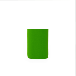 A bright green neoprene stubby cooler with a smooth surface and a fitted design. It features a logo.