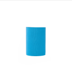 A blue neoprene stubby cooler with a simple design and a smooth finish. It features a logo on the surface.