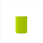 A bright green neoprene stubby cooler with a smooth texture and a simple design, featuring a logo.