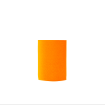 An orange neoprene stubby cooler with a smooth finish and curved base, featuring a logo.