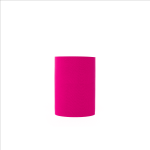A pink neoprene stubby cooler with a simple cylindrical design and a logo on the surface.