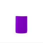 A purple neoprene stubby cooler featuring a logo. Ideal for holding drinks securely.