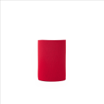 A red neoprene stubby cooler with a smooth surface and soft texture, featuring a circular shape and no visible branding.