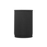 A black neoprene stubby cooler with a smooth texture and a simple design. It features branding on one side.
