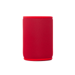 A red neoprene stubby cooler with a seamless design, suitable for holding drink bottles.