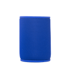 A blue neoprene stubby cooler with a fitted design, featuring a logo on the front.