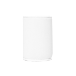 A white neoprene stubby cooler with a seamless design and a branding logo. Ideal for keeping drinks cool.