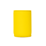 A drink bottle stubby cooler in bright yellow, made from neoprene, with a simple design and a branding logo.