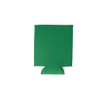 A green neoprene stubby cooler, featuring a collapsible design and a logo. Ideal for keeping drinks cold.