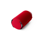A red neoprene stubby cooler with a black base, designed to hold drink bottles securely.
