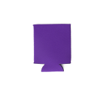 A purple neoprene stubby cooler collapsible with a logo on the front.