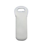 A drink bottle holder in white neoprene with a handle, featuring a simple design. It includes a logo.