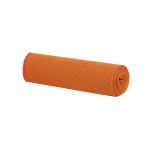 An orange large cooling towel rolled tightly, featuring a textured surface for effective cooling.