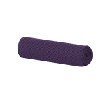 A rolled purple cooling towel with a textured surface, featuring a logo.