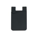 A black silicone phone wallet with a wavy design and a slot for cards. It features a simple logo.