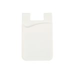 A white wavy silicone phone wallet with a curved pocket design and a logo on the front.