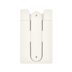 A white phone wallet with a slim design and a central attachment feature, ideal for holding cards.
