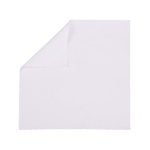 A small white microfibre cleaning cloth with a stitched edge, suitable for cleaning screens and lenses.