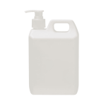 A white pump bottle containing 1L of SPF 50 sunscreen lotion, featuring a handle for easy dispensing.