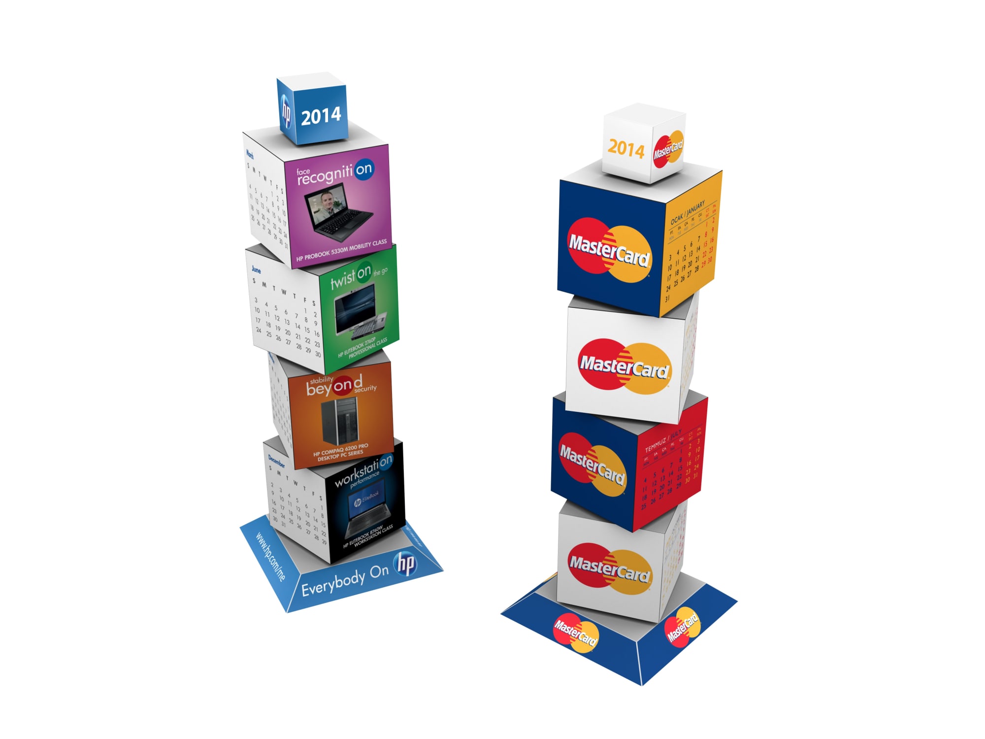 A revolving tower display featuring colourful panels with various designs and a base in blue. It includes a logo. Revolving Tower - Image 1