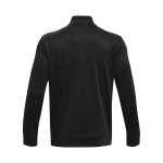 A black fleece 1/4 zip jacket for men, featuring a simple design and a collar at the neckline. It has a logo.