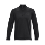 A black fleece 1/4 zip top for men, featuring a smooth finish and a logo on the chest.