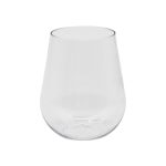 A clear, stemless shatterproof white wine glass with a rounded design and no branding visible.