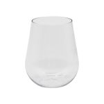A stemless, shatterproof white wine glass in clear colour, featuring a simple design.