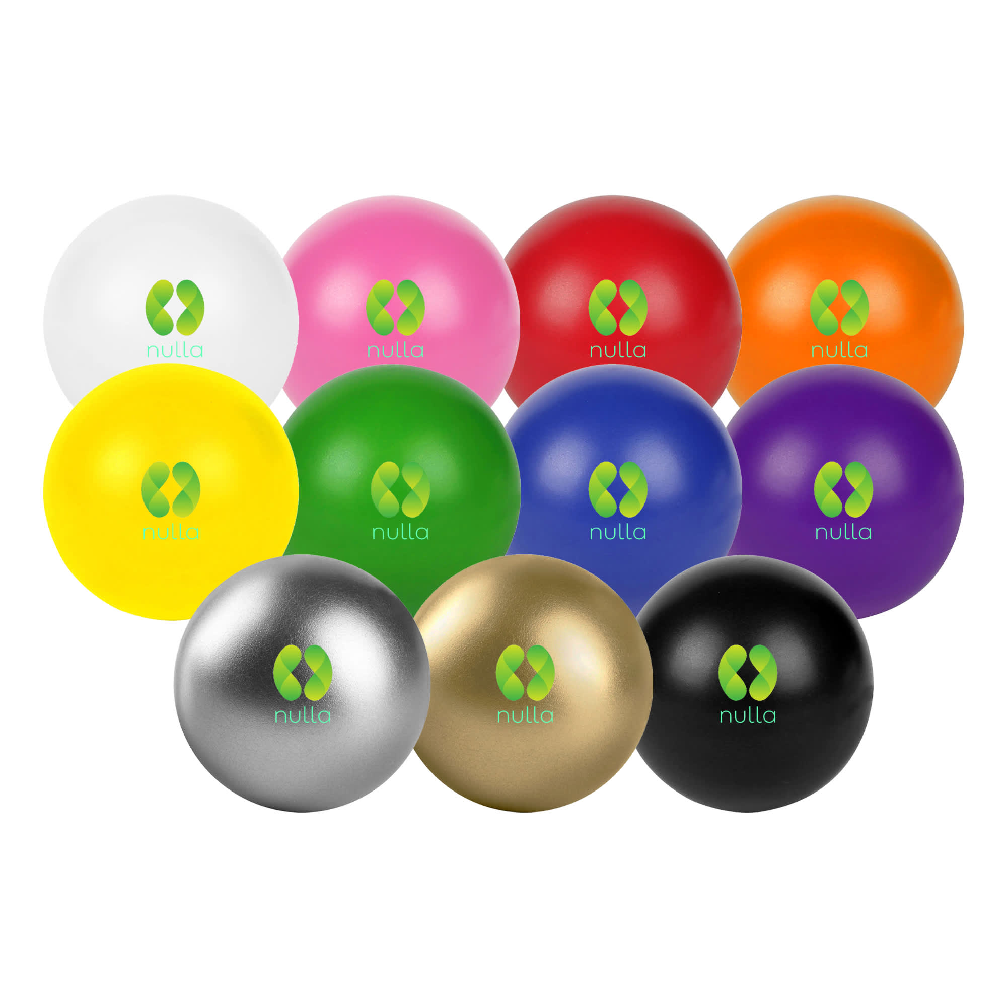 A collection of stress balls in various colours, including pink, yellow, blue, and black, featuring a logo. Stress Ball - Image 1