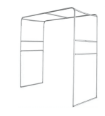 A silver metal arch frame for displaying tension fabric, featuring a rectangular design with open sides.