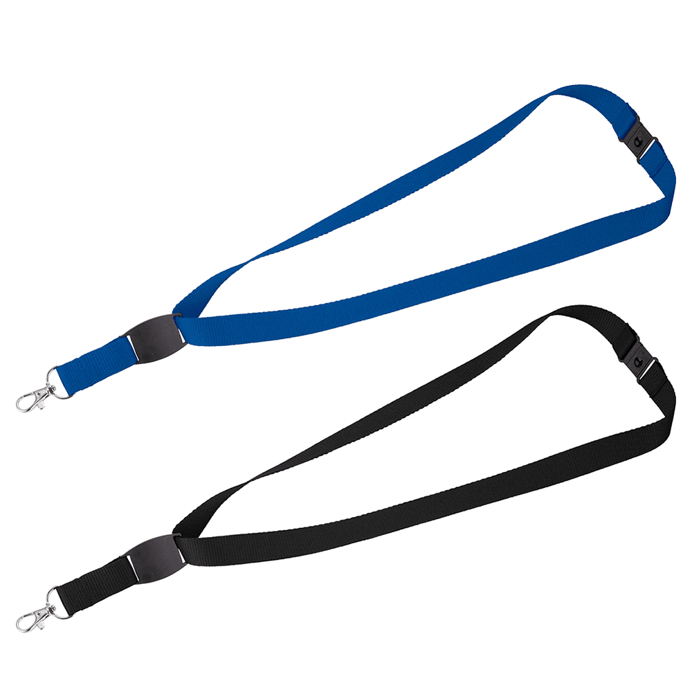 A blue and a black lanyard with flat panels and hooks, suitable for carrying ID badges or keys. Lanyard w/ Flat Panel - Image 1