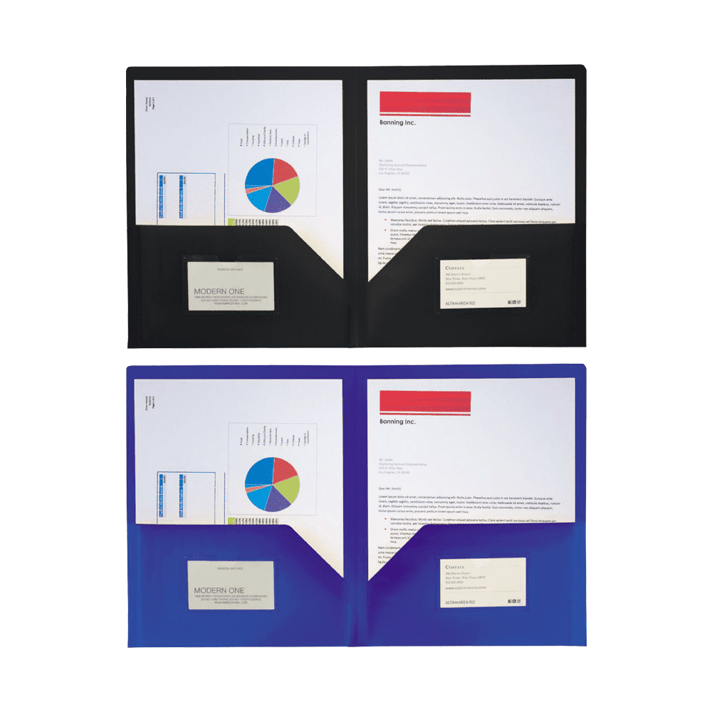 A set of two folders, one black and one blue, each with pockets for documents and business cards. Old School Folder - Image 1