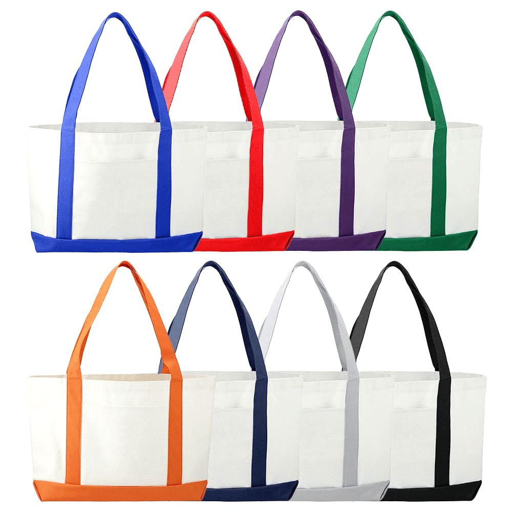 Large boat totes in various colours including blue, red, green, purple, orange, navy, grey, and black, featuring sturdy handles. Large Boat Tote 13L - Image 1