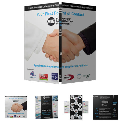 A promotional brochure featuring a handshake on the cover, with various product images and contact information inside. Magic Loop square 200 x 200mm - Image 1