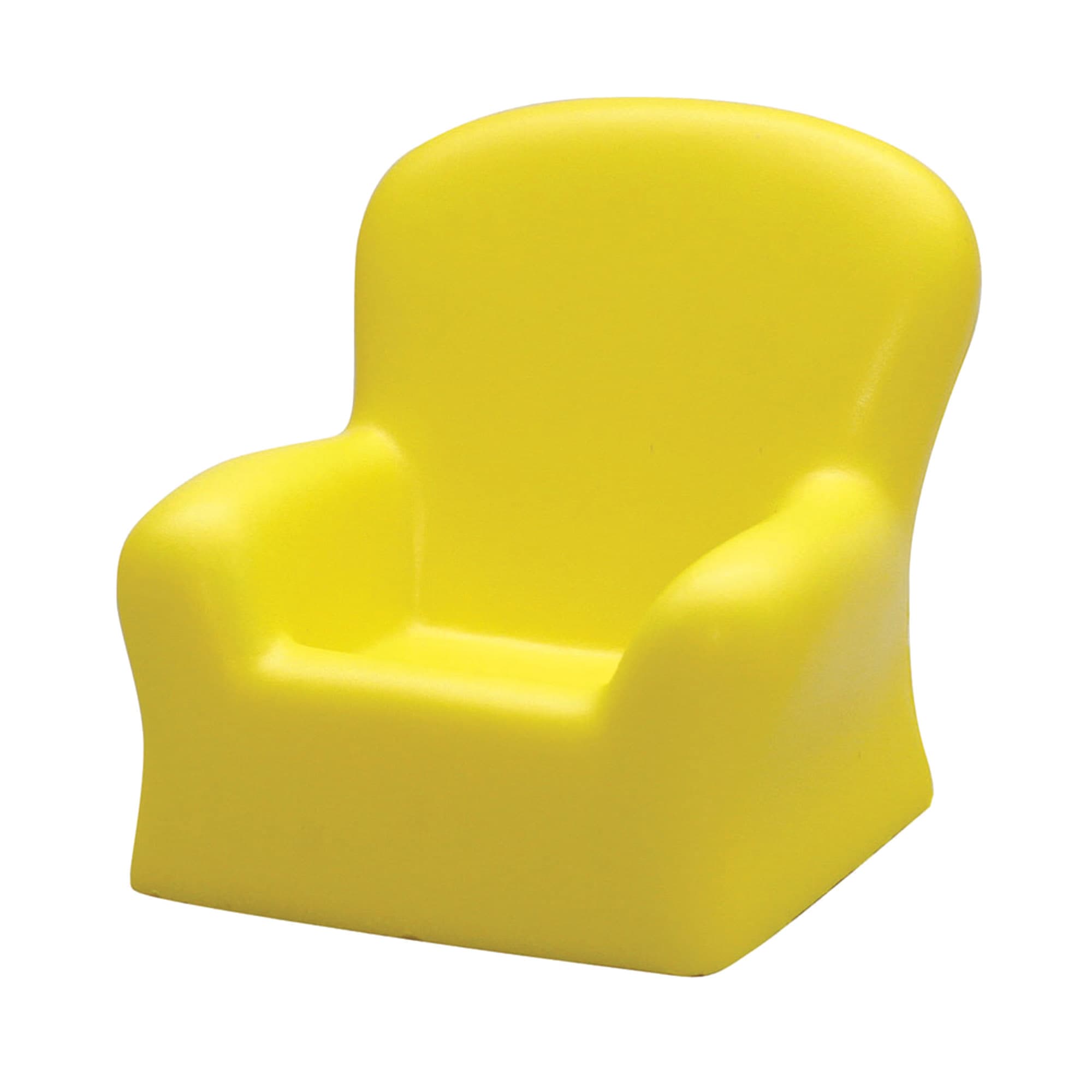 A miniature yellow chair made of soft material, designed as a stress-relief toy. It has a simple, rounded shape. Stress Chair - Image 1