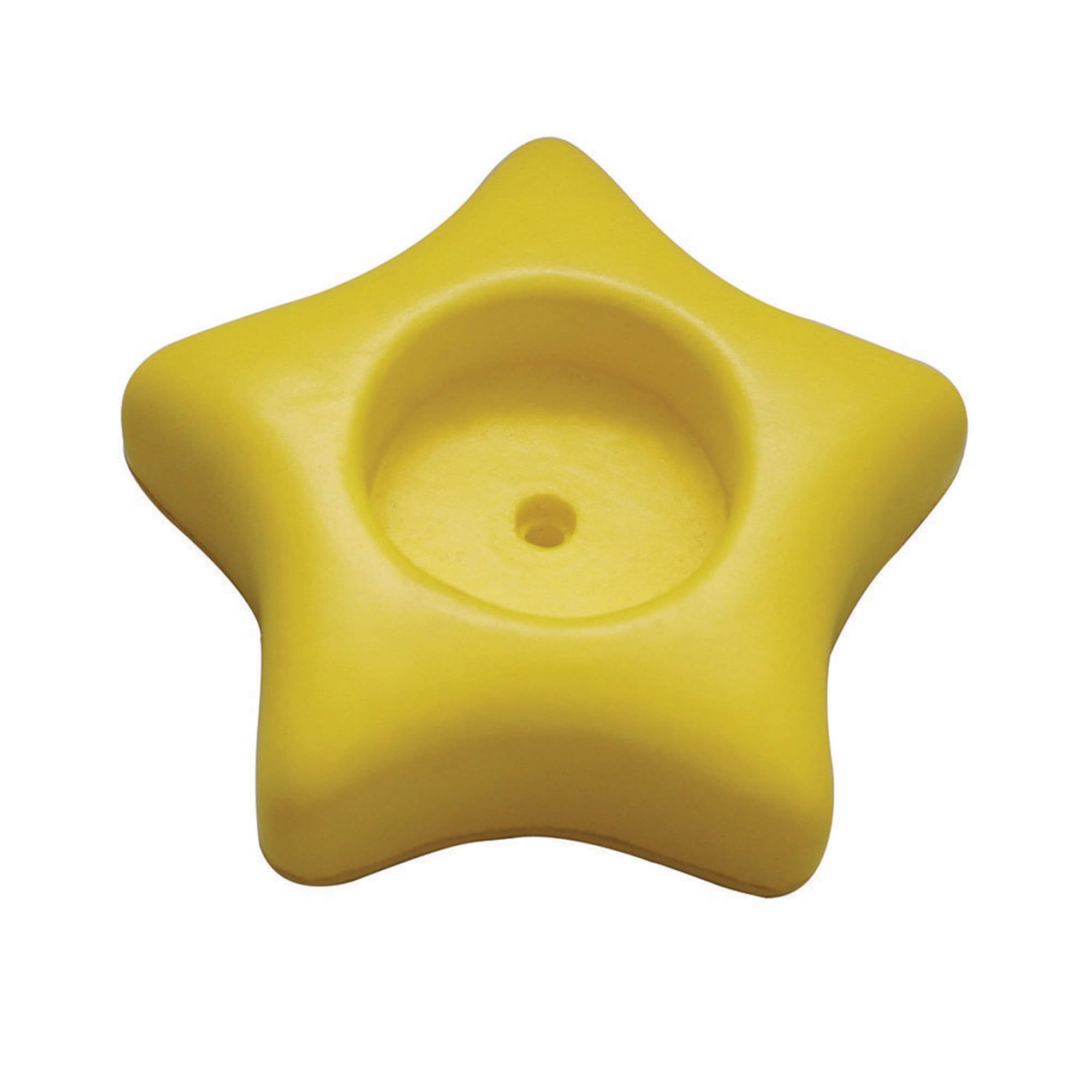 A yellow star-shaped paper clip holder with a central indentation, designed for fun and stress relief. Stress Star Shape Paper Clip Holder - Image 1