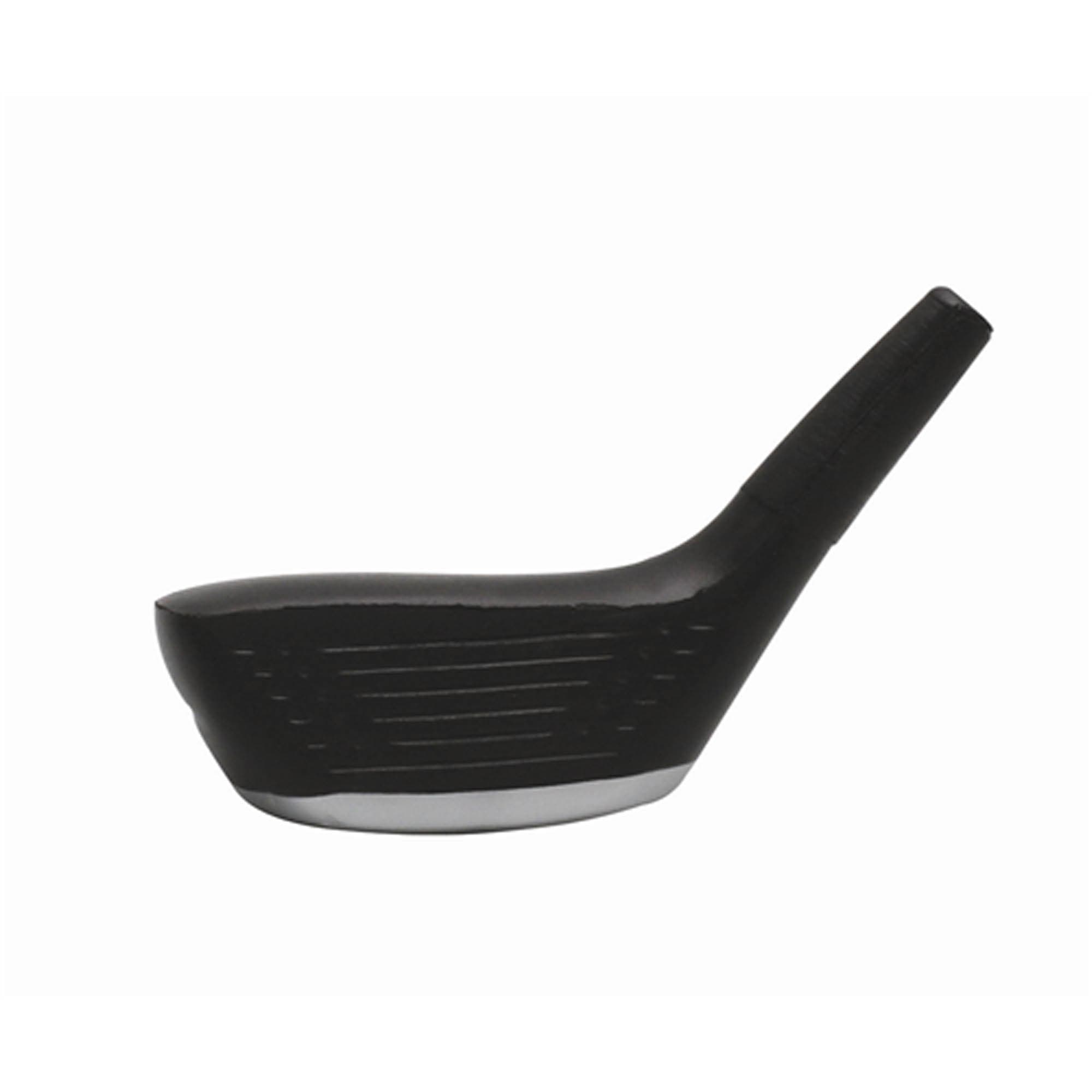 A black stress golf club head with a silver base and textured surface. It has a sleek, ergonomic design. Stress Golf Club Head - Image 1