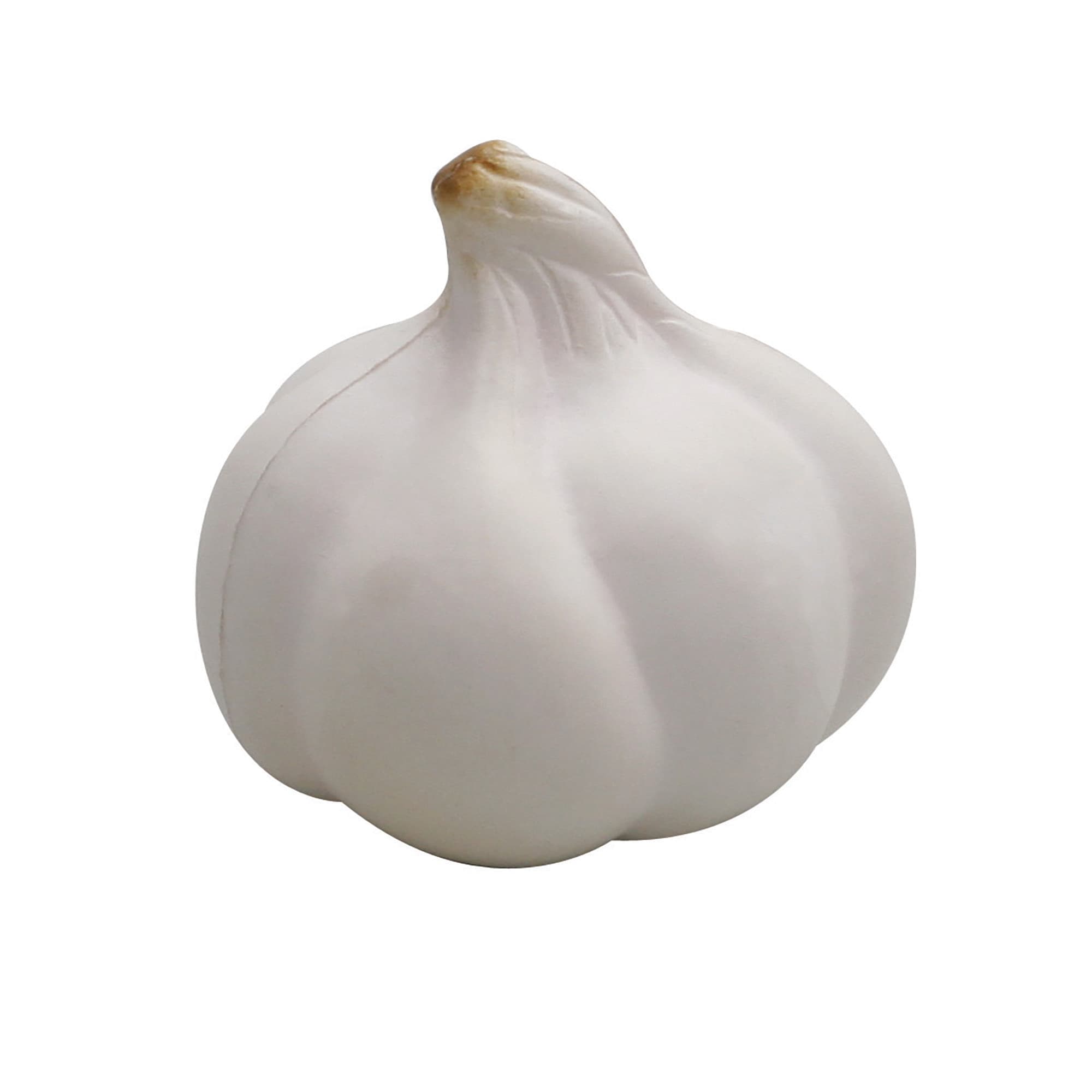A white garlic-shaped stress toy with rounded features, featuring a smooth surface and a small protruding top. Stress Garlic - Image 1