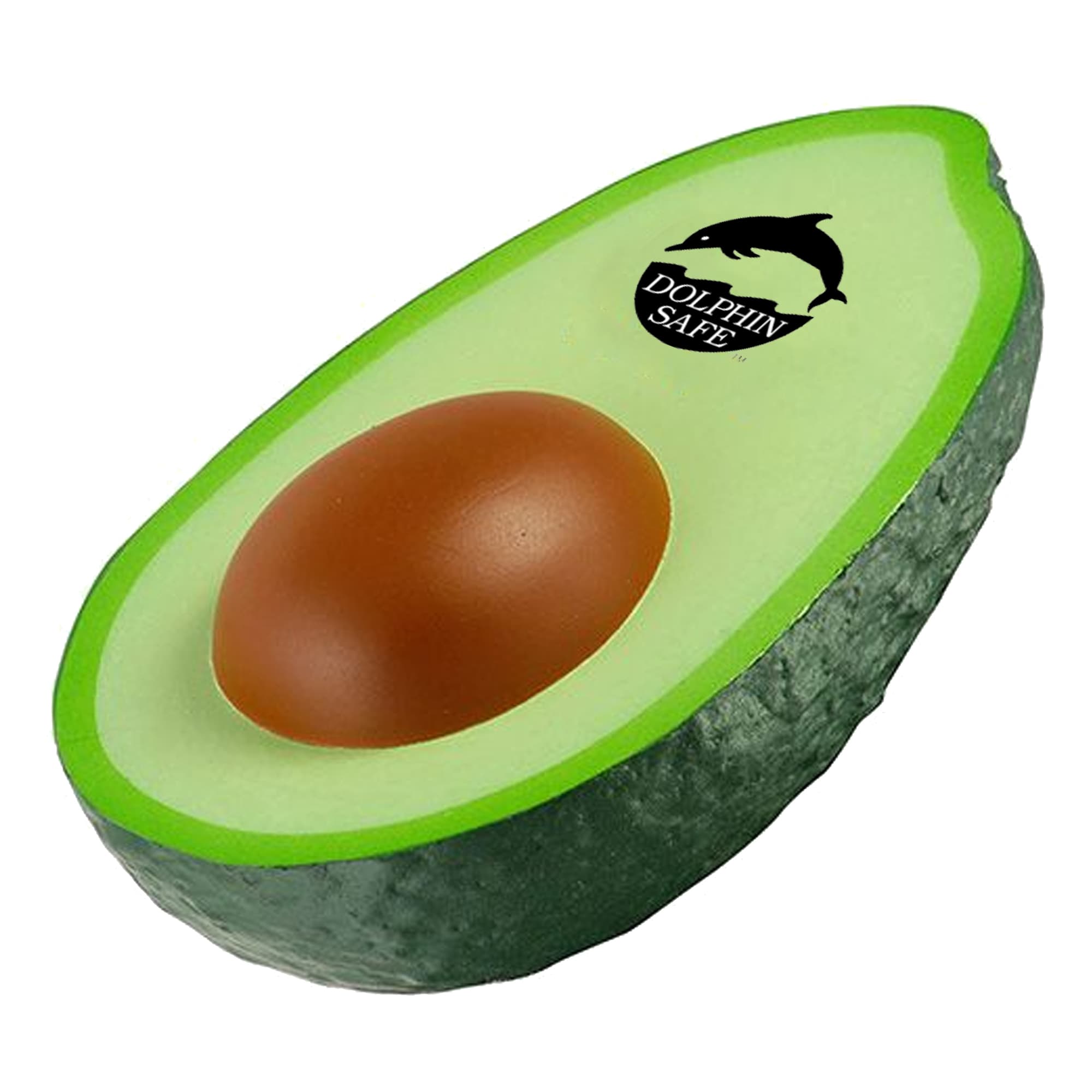 A stress avocado in green and brown, featuring a logo, resembling a halved avocado. Stress Avocado - Image 1