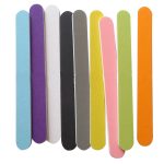 A set of ten nail filers in various colours including purple, black, green, pink, and orange.