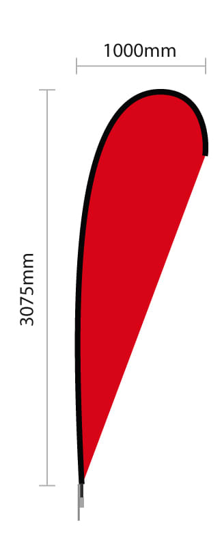 A red medium single-sided tear banner skin with a black outline, measuring 1000mm by 3075mm. Medium Single Sided Tear Banner Skin Only - Image 1