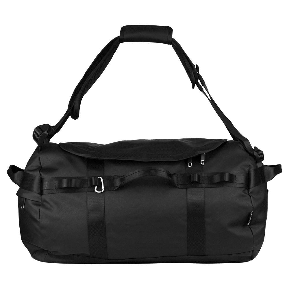 A black duffel bag with adjustable straps and multiple attachment points, designed for dry storage. Trekk Stout Workman Duffel 45L - Image 1