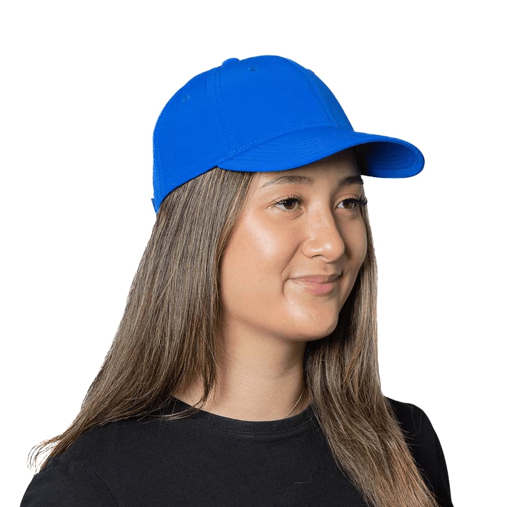 A blue cap with a curved brim and adjustable strap, featuring a logo on the front. Trekk Falcon Flex Cap - Image 1