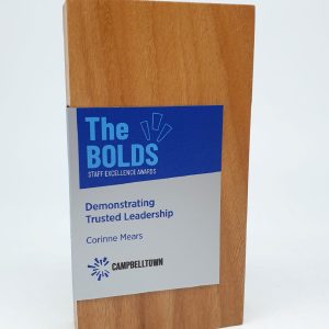 Australian Select Grade Blackbutt Quadril Trophy with Metal Wrap