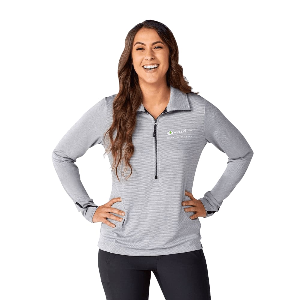 A light grey women's half zip jumper with long sleeves and a small logo on the chest. Women's Dege Eco Knit Performance Half Zip - Image 1