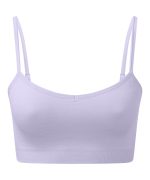 A light purple seamless sport flex bra with adjustable straps and a fitted design. It features a logo on the band.