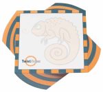 A 100x100mm twist note pad featuring three colours: orange, grey, and white, with a logo and a seahorse design.