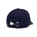 A navy adjustable cap featuring a rear buckle and logo. Ideal for casual wear and outdoor activities.