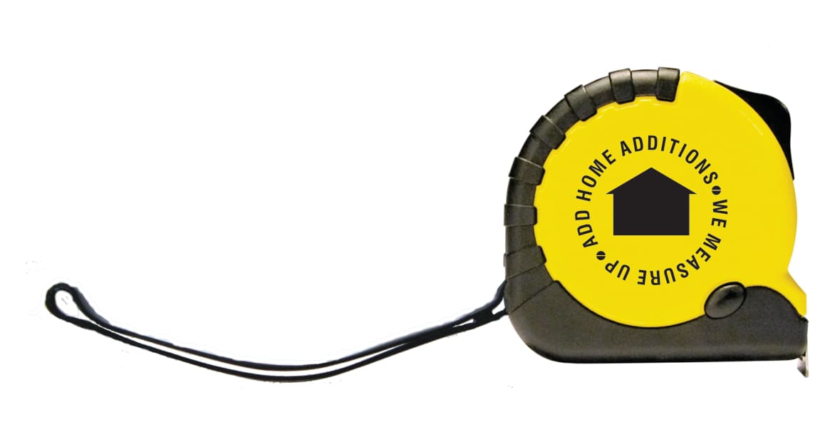 A yellow tape measure with a black casing and a logo, featuring a retractable mechanism and a hand strap. Universal 5m Tape Measure - Image 1