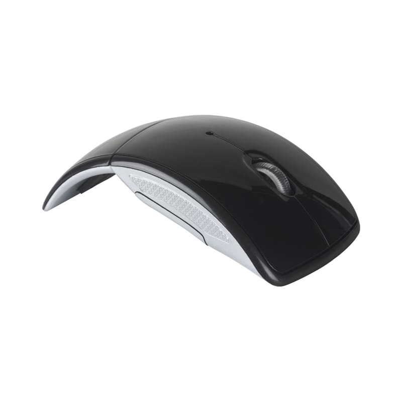 A sleek black wireless optical mouse with a curved design and a silver side accent. Unfold Wireless Optical Mouse - Image 1